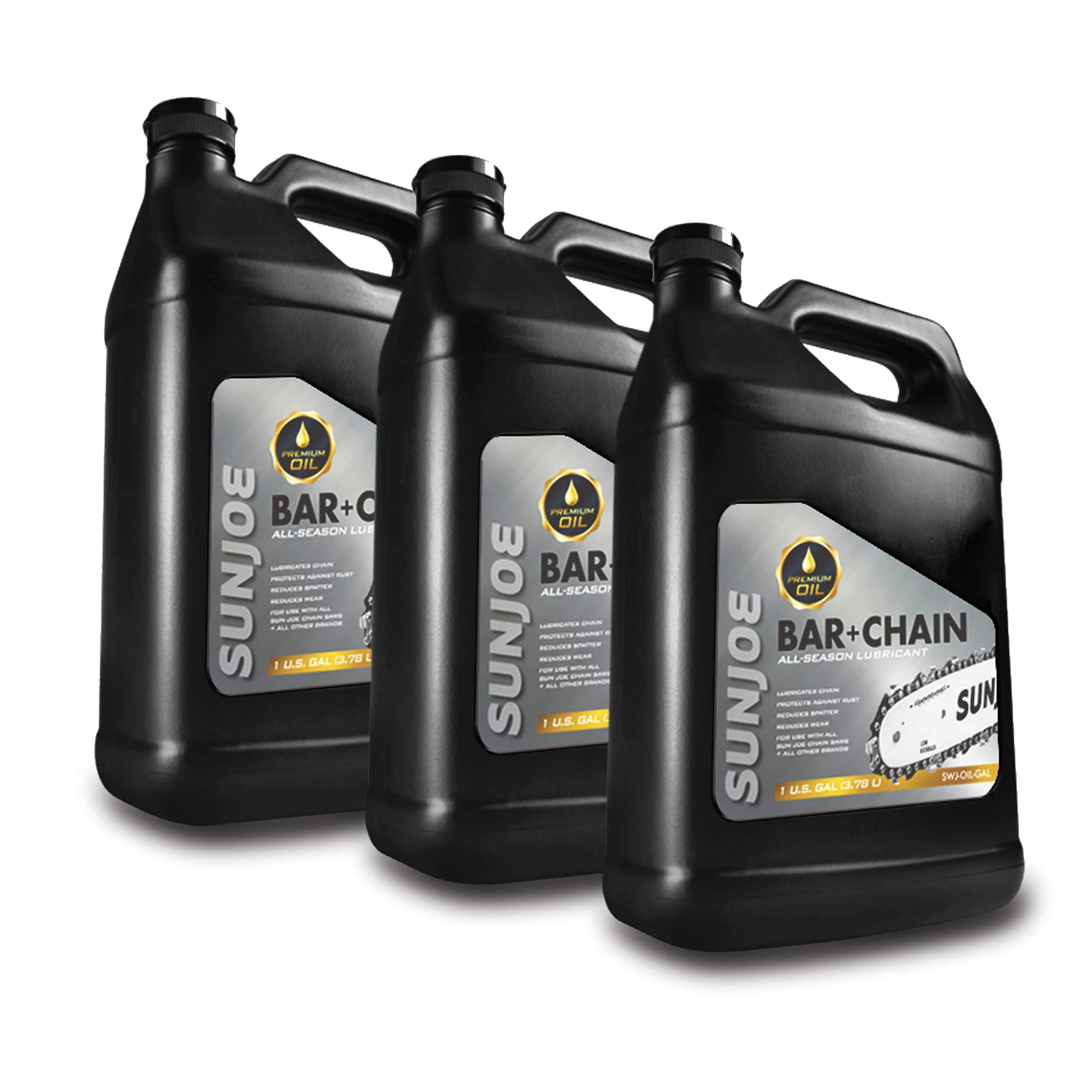 Sun Joe Premium Bar, Chain and Sprocket Oil Bundle | All Season Chainsaw Chain Lubrication | 1 Gallon | 3-Pack