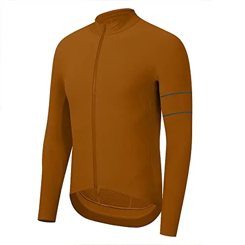 YKYW Men's PRO Team Aero Cycling Jersey Coat Winter 10-20℃ Race Fit Fleece Thermal Brown