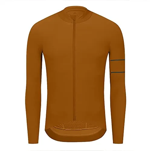 YKYW Men's PRO Team Aero Cycling Jersey Coat Winter 10-20℃ Race Fit Fleece Thermal Brown